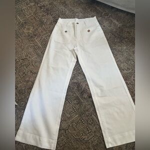 NWOT White Wide-Leg Pants with Button Details